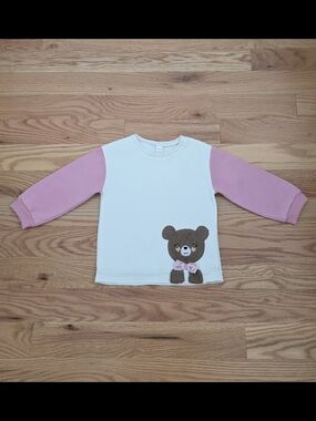 Girls White & Pink Teddy Appliqué Long Sleeve Top